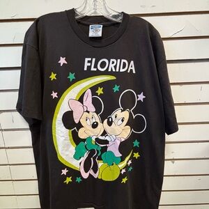 Vintage Disney Black Men’s T-Shirt with Mickey and Minnie and graphic on back